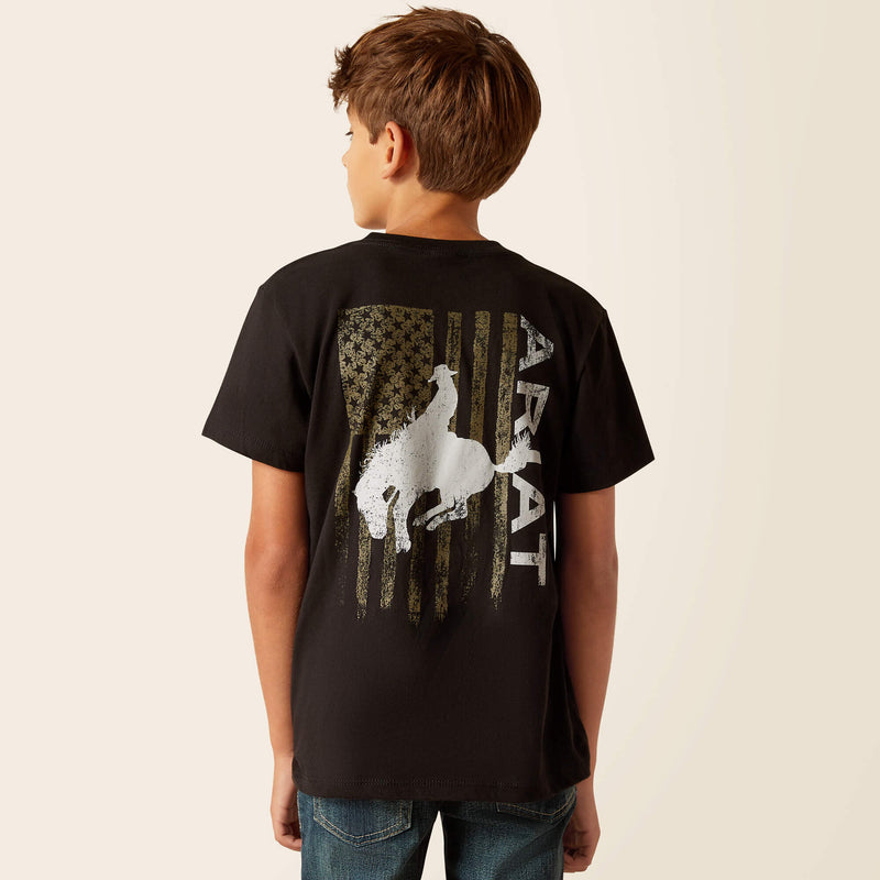 Ariat Boys Bronco Flag Short Sleeve T-Shirt (Black)