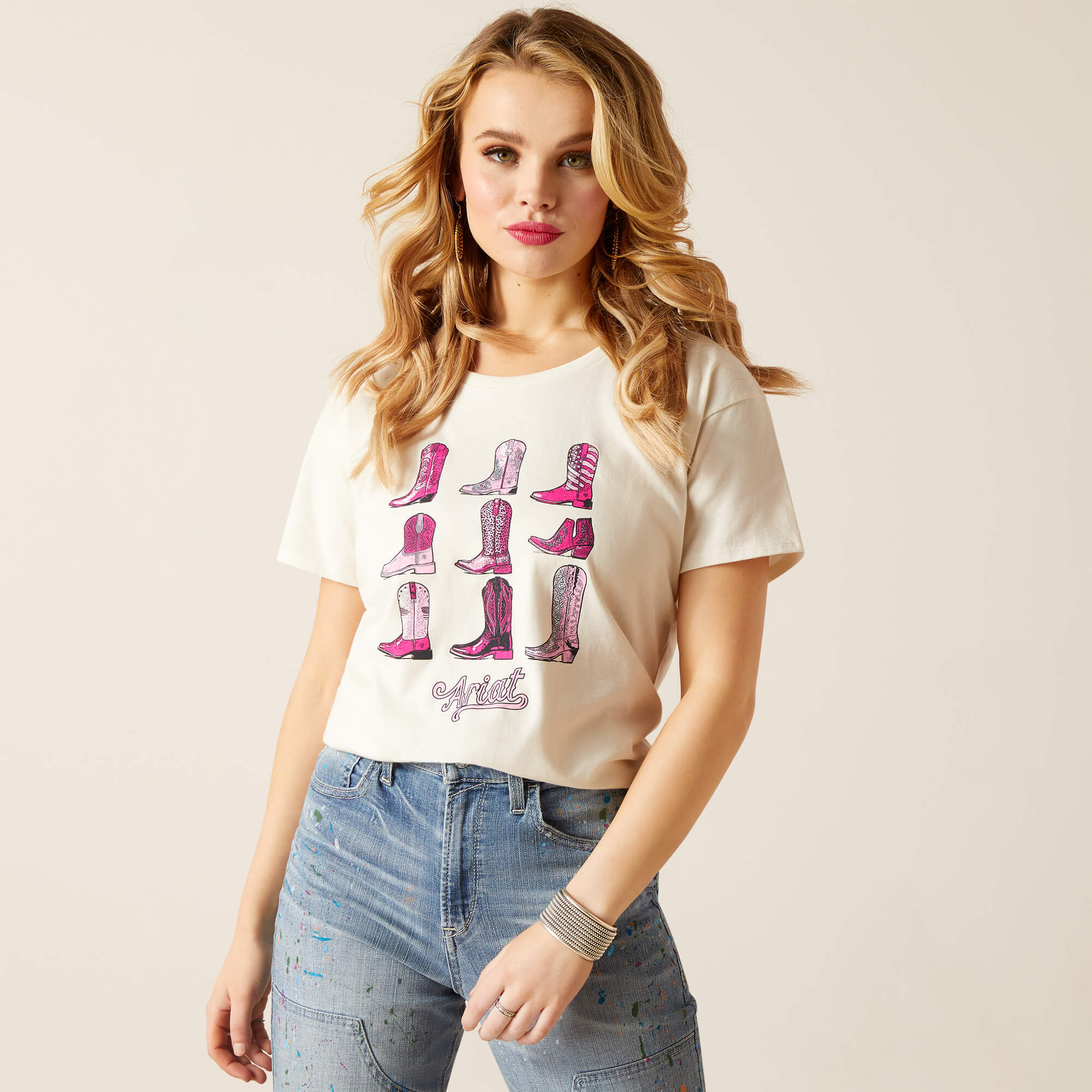 Ariat Womens Lets Go Girls Short Sleeve T-Shirt (Off White)