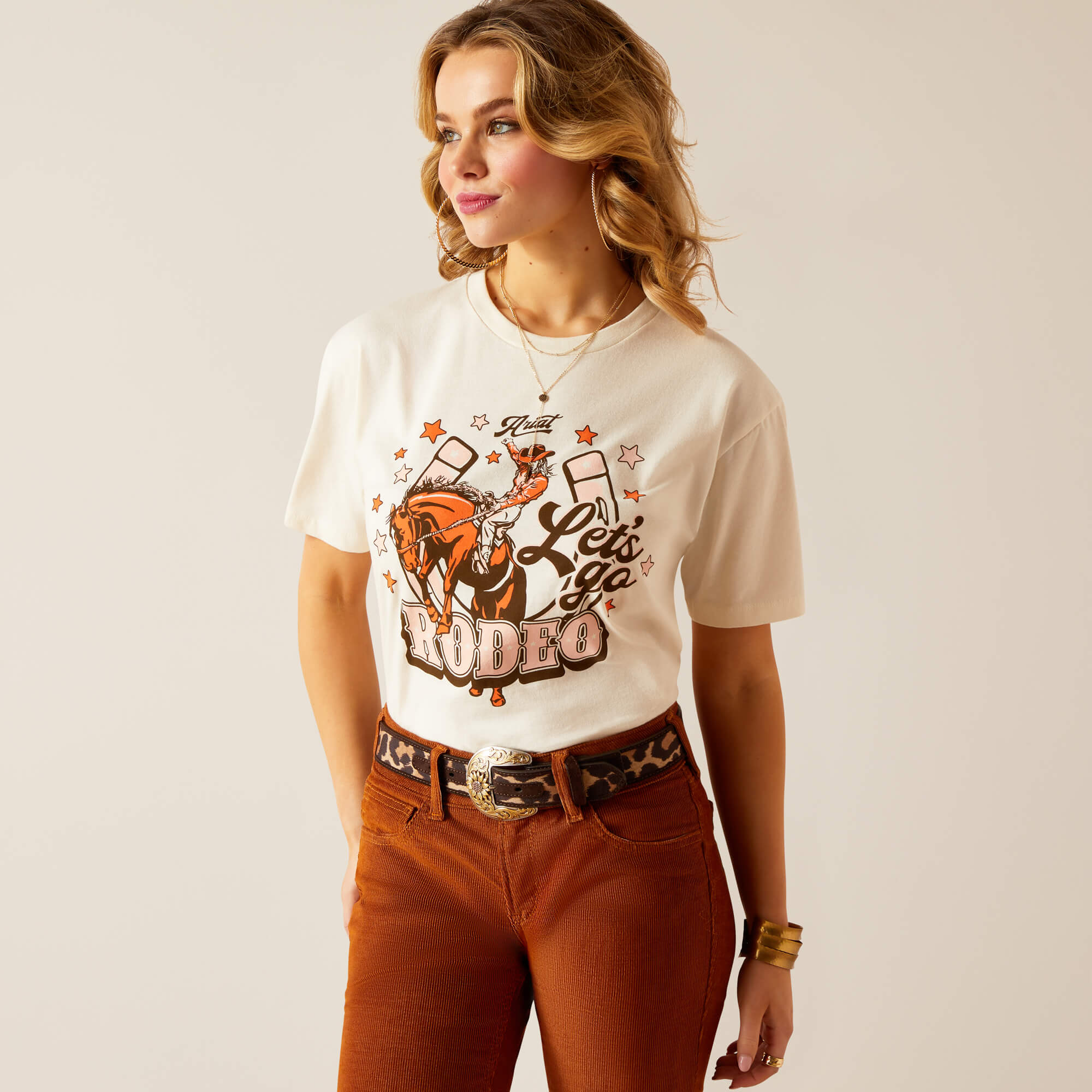 Ariat Womens Lets Rodeo Short Sleeve T-Shirt (Off White)
