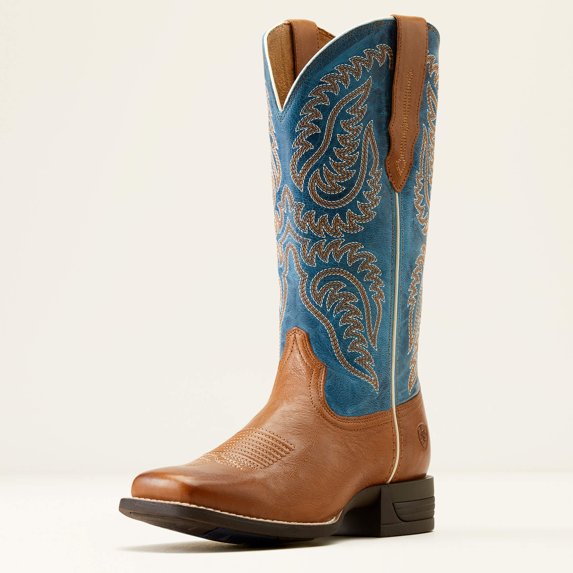 Ariat Womens Cattle Caite Stretchfit Western Boot (Roasted Peanut/Regatta Blue)