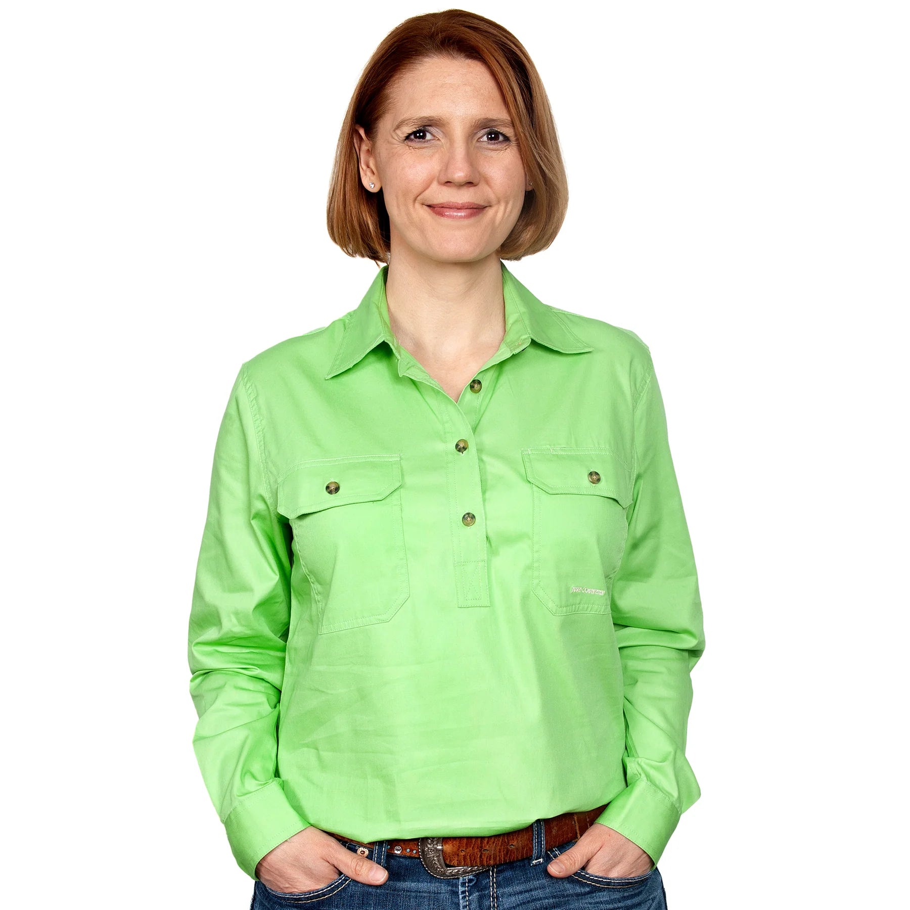 Just Country Womens Jahna Long Sleeve Workshirt (Lime Green)