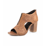 Roper Womens Mika Front Zip Leather Natural Tooled