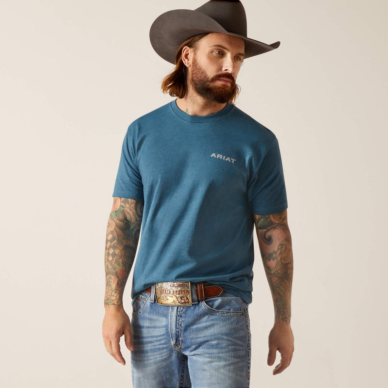 Ariat Mens Western Wire Short Sleeve T-Shirt (Steel Blue Heather)