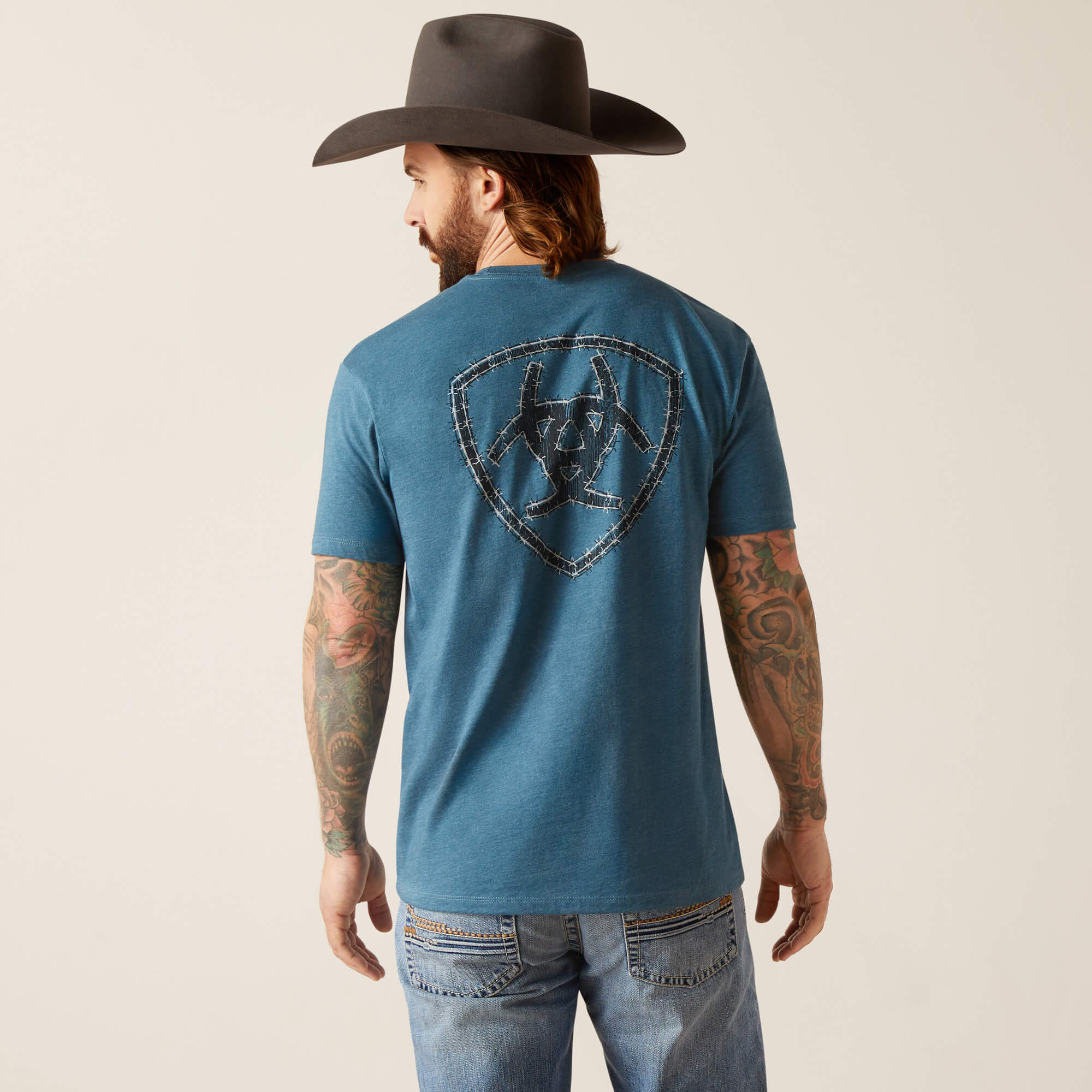 Ariat Mens Western Wire Short Sleeve T-Shirt (Steel Blue Heather)