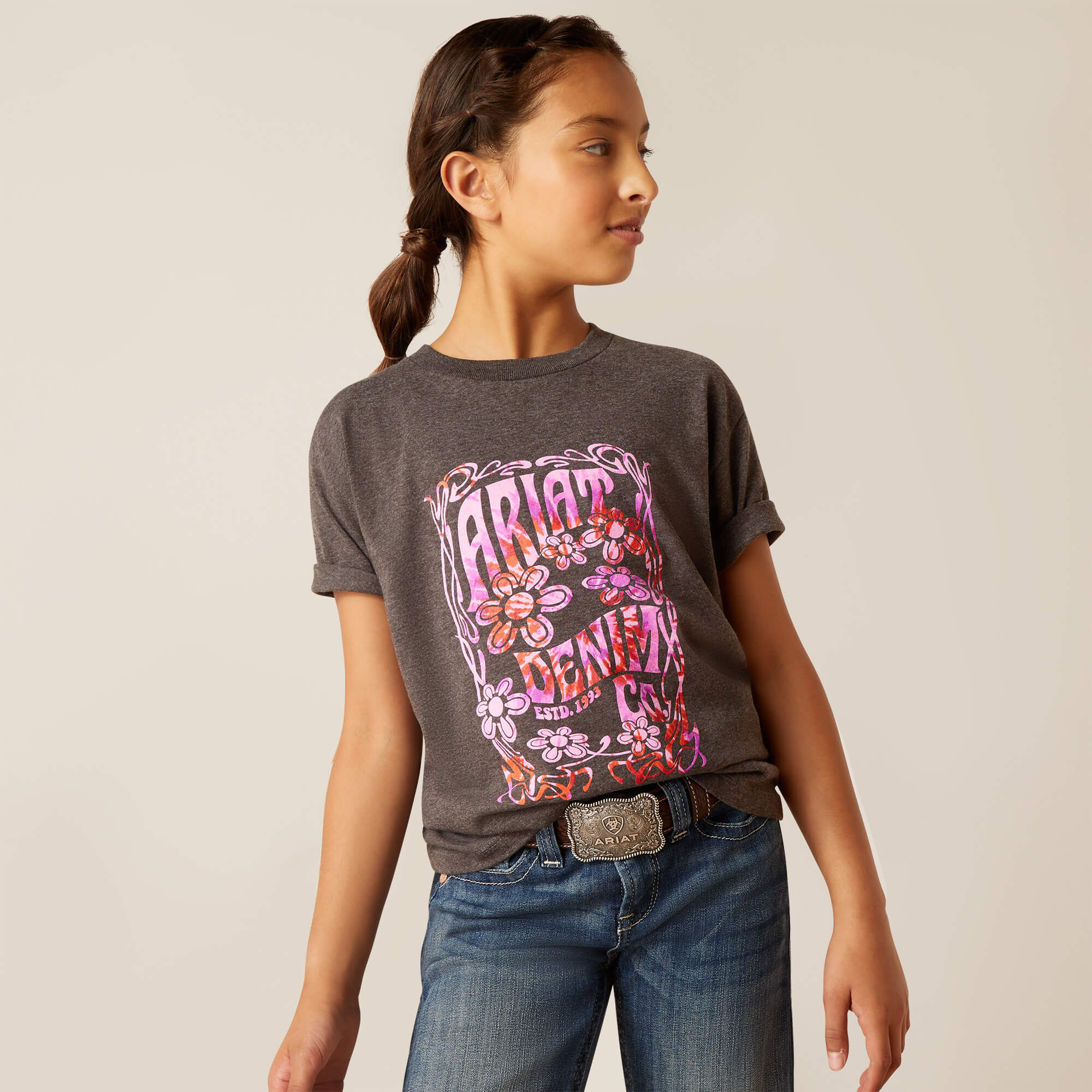 Ariat Girls Presents Short Sleeve T-Shirt (Charcoal Heather)