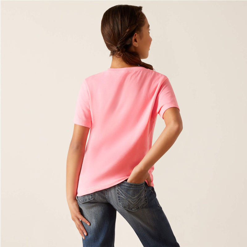 Ariat Girls Rainbow Script Short Sleeve T-Shirt (Neon Pink Heather)
