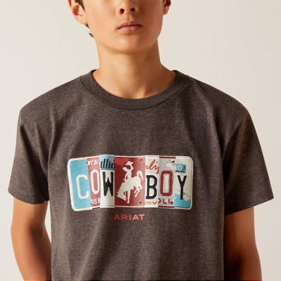 Ariat Boys License Plate Cowboy Short Sleeve T-Shirt (Charcoal Heather)