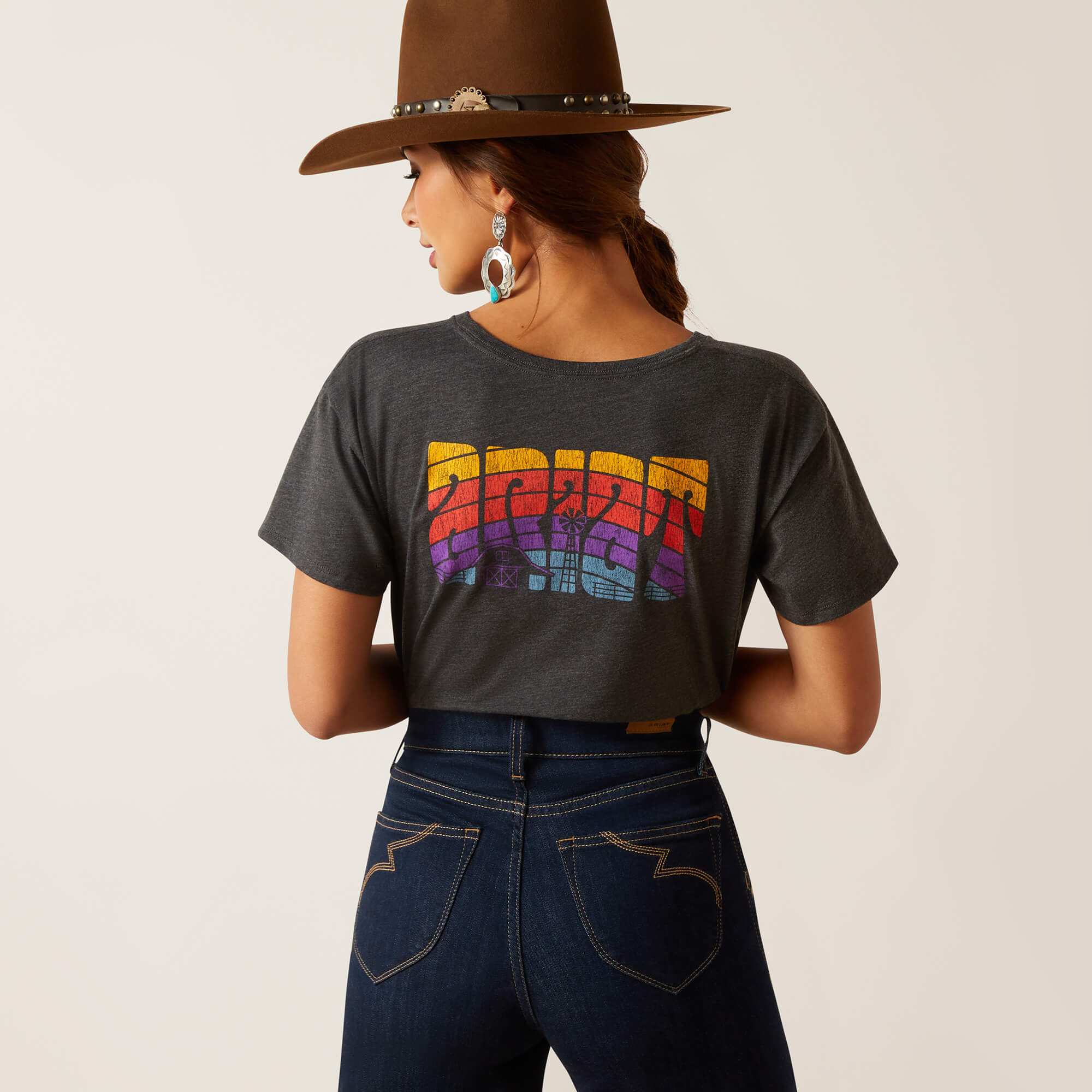 Ariat Womens Groovy Sunset Short Sleeve T-Shirt (Charcoal Heather)