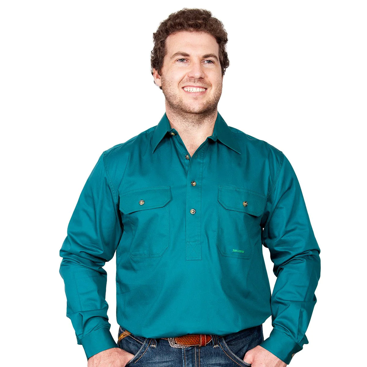 Just Country Mens Cameron Workshirt (Forest Green)