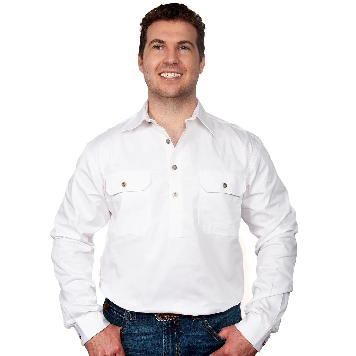 Just Country Mens Cameron Workshirt (White)