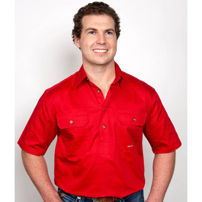 Just Country Mens Adam Half Button Short Sleeve Workshirt (Chilli)