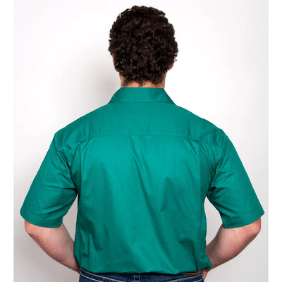 Just Country Mens Adam Half Button Short Sleeve Workshirt (Dark Green)