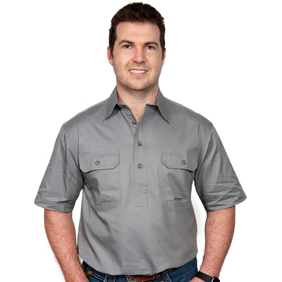 Just Country Mens Adam Half Button Short Sleeve Workshirt (Steel Grey)
