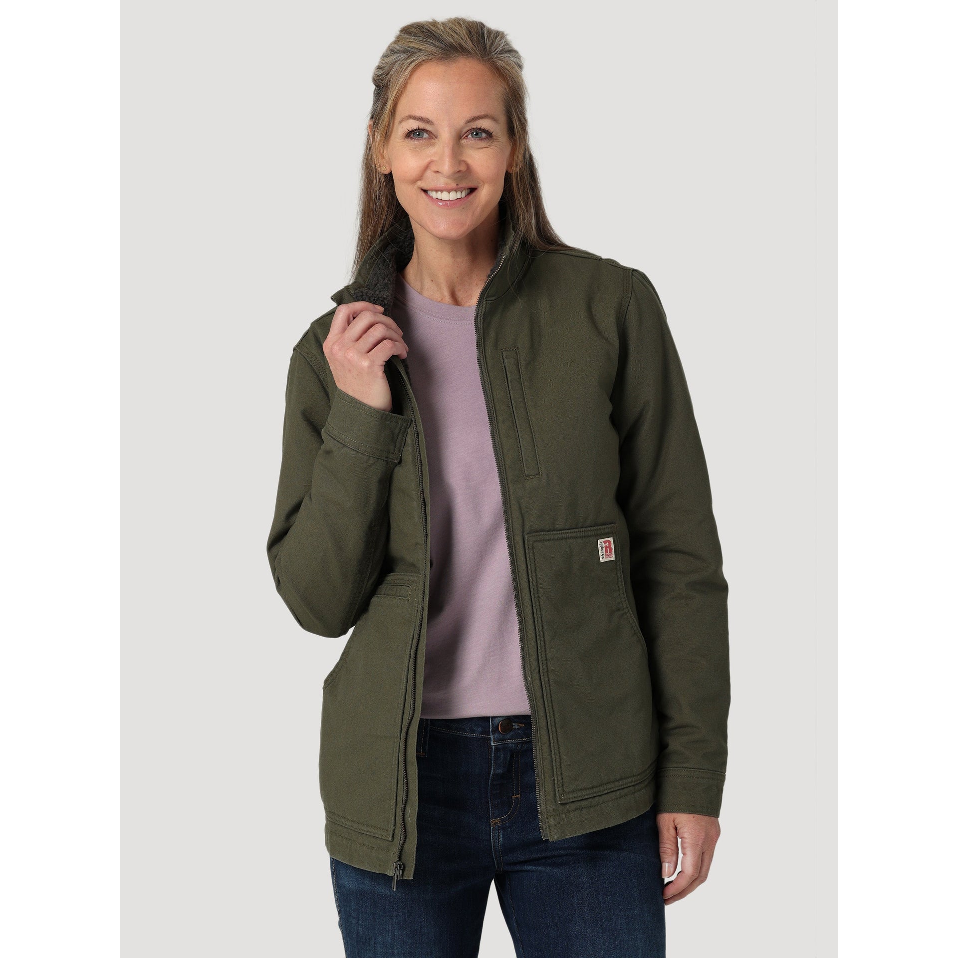 Wrangler Womens Riggs Sherpa Lined Canvas Jacket (Green)