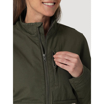 Wrangler Womens Riggs Sherpa Lined Canvas Jacket (Green)