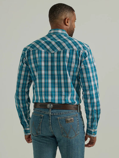 Wrangler Mens 20X Comfort Long Sleeve Western Snap Shirt (Teal Madras)