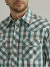 Wrangler Mens 20X Comfort Long Sleeve Western Snap Shirt (Turquoise Tan Madras)
