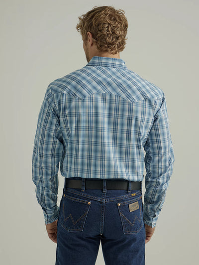 Wrangler Mens Long Sleeve Fashion Western Snap Shirt (Dusk Blue)