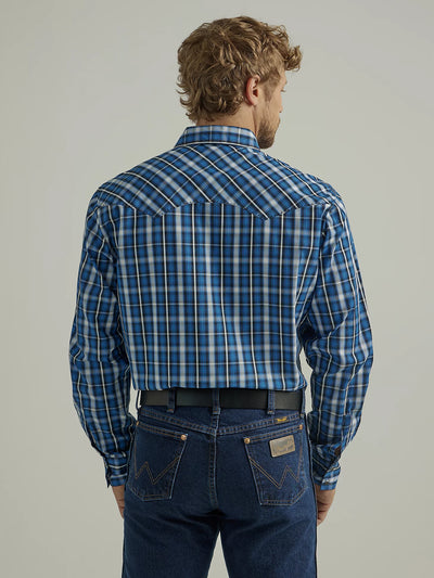 Wrangler Mens Long Sleeve Fashion Western Snap Shirt (Strong Blue)