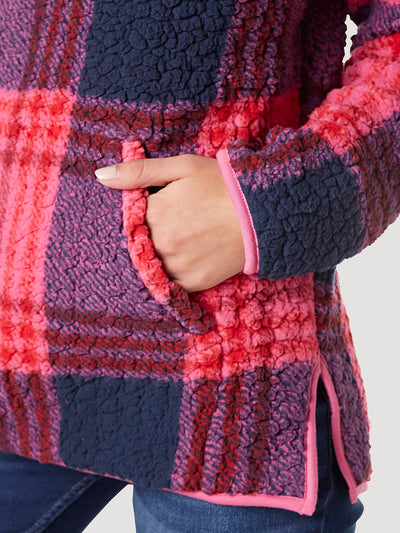 Wrangler Womens Quarter-Zip Sherpa Pullover (Pink Purple)