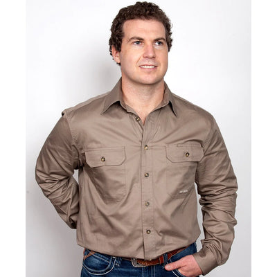 Just Country Mens Evan Full Button Workshirt (Brown)