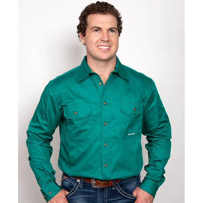 Just Country Mens Evan Full Button Workshirt (Dark Green)