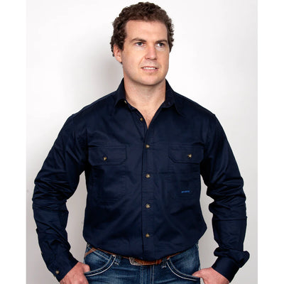 Just Country Mens Evan Full Button Workshirt (Navy)