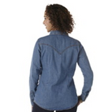 Wrangler Q Womens Western Snap Denim Shirt-LW7006DMDM
