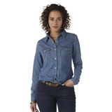 Wrangler Q Womens Western Snap Denim Shirt-LW7006DMDM