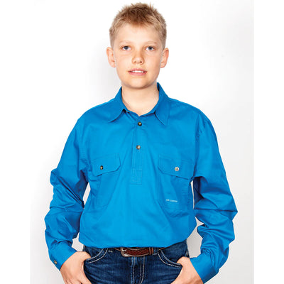 Just Country Boys Lachlan Half Button Long Sleeve Shirt (Blue Jewel)