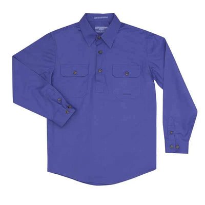 Just Country Boys Lachlan Half Button Long Sleeve Shirt (Blue)