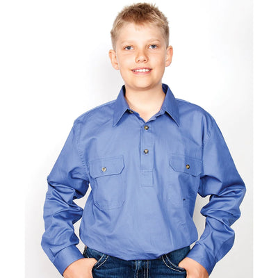 Just Country Boys Lachlan Half Button Long Sleeve Shirt (Blue)