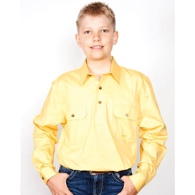 Just Country Boys Lachlan Half Button Long Sleeve Shirt (Butter)