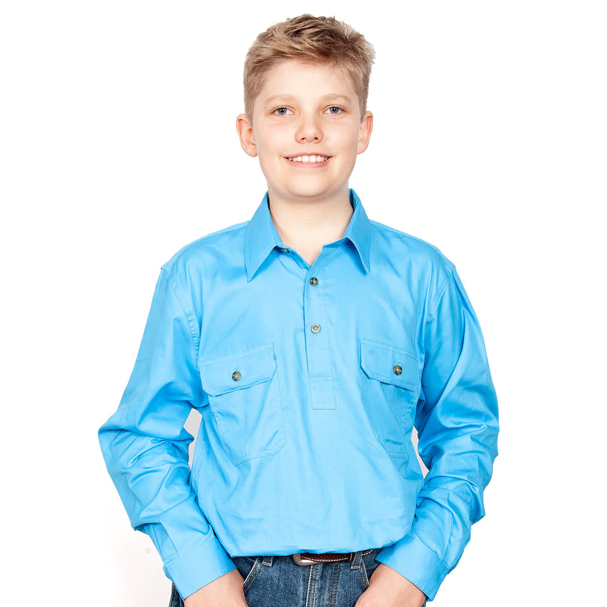 Just Country Boys Lachlan Half Button Long Sleeve Shirt (Sky)