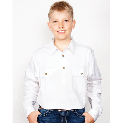 Just Country Boys Lachlan Half Button Long Sleeve Shirt (White)