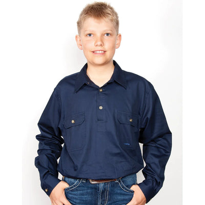 Just Country Boys Lachlan Half Button Long Sleeve Shirt (Navy)