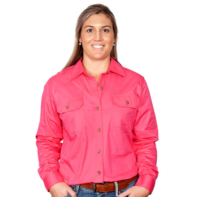 Just Country Womens Brooke Full Button Workshirt (Hot Pink)