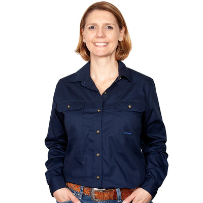 Just Country Womens Brooke Full Button Workshirt (Navy)