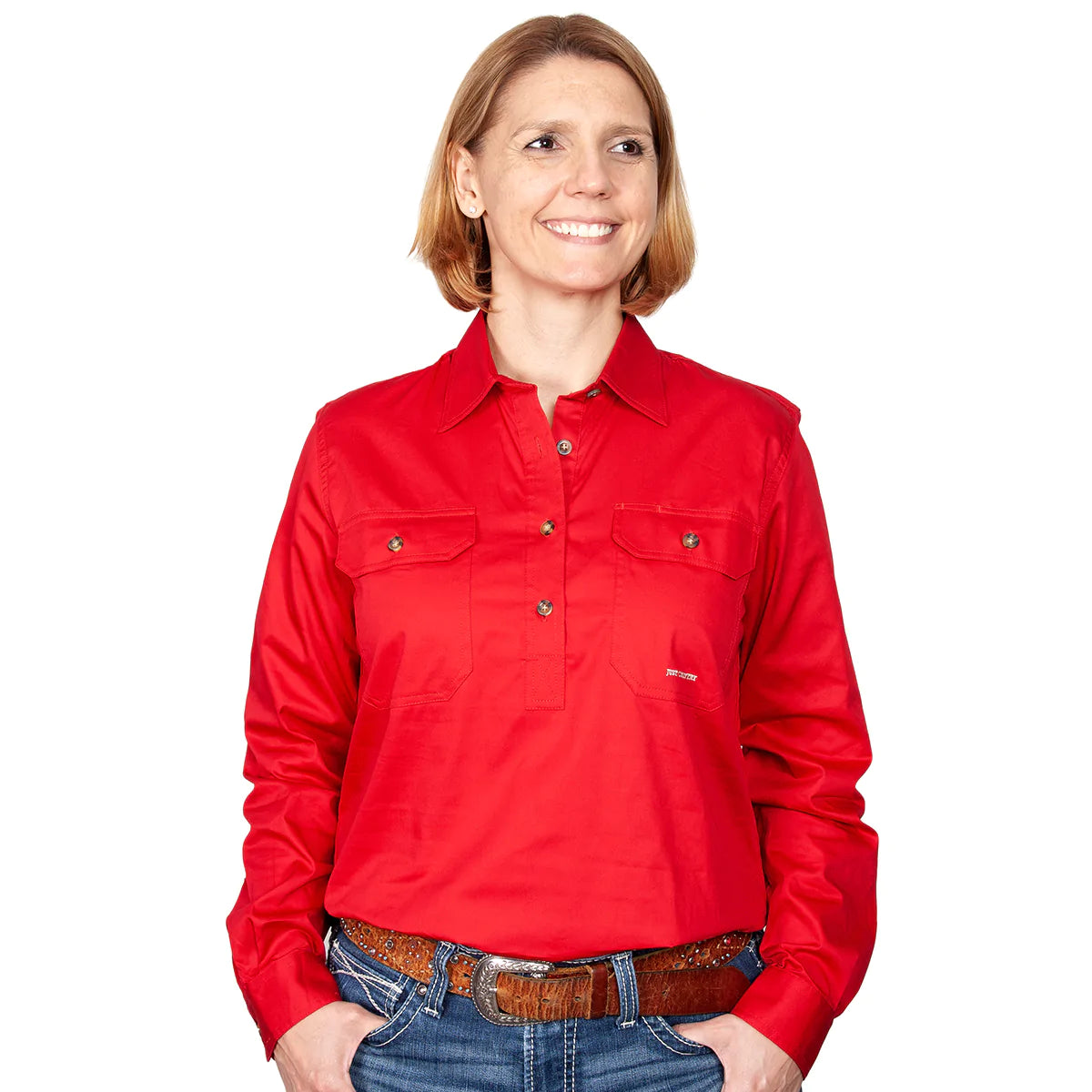 Just Country Womens Jahna Long Sleeve Workshirt (Chilli)