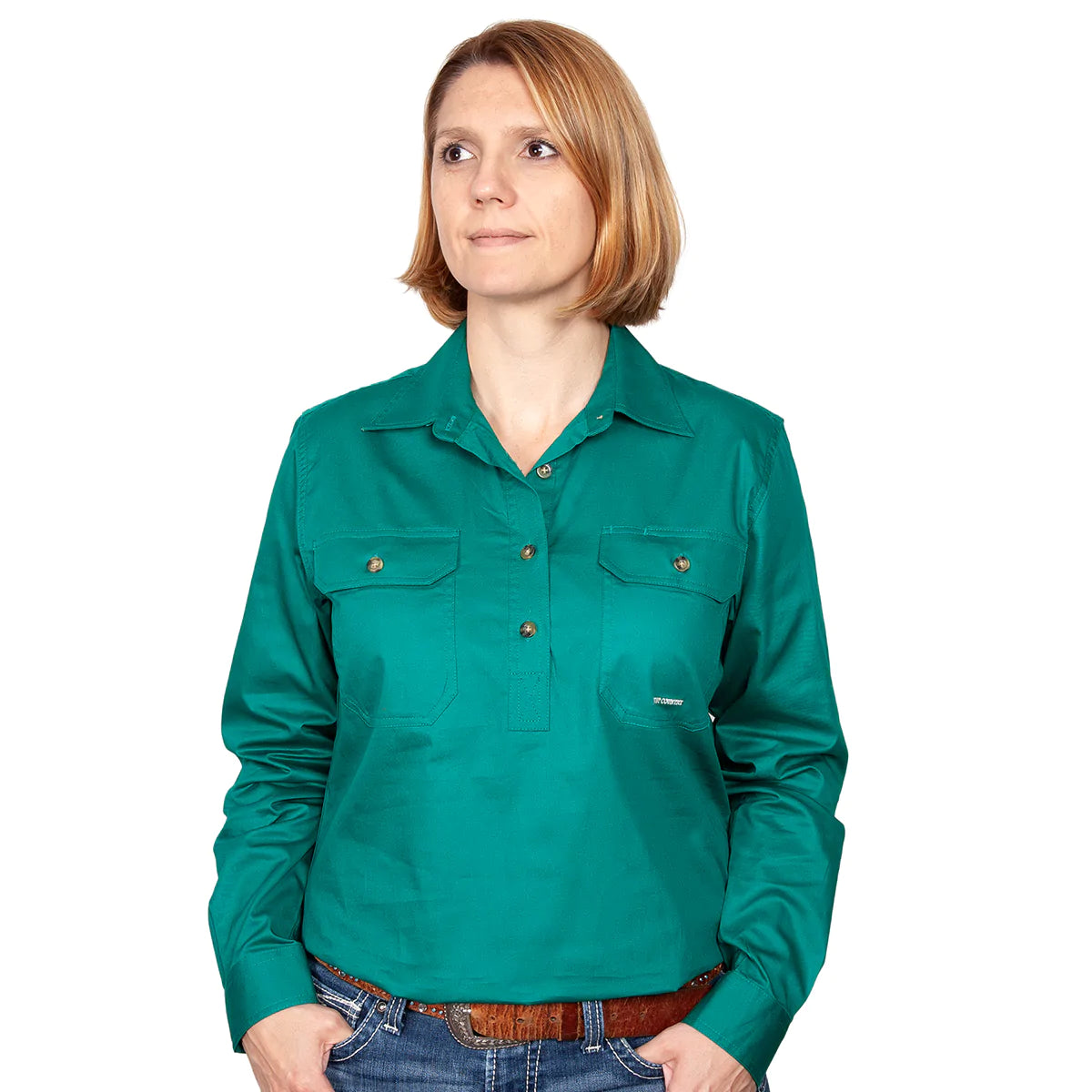 Just Country Womens Jahna Long Sleeve Workshirt (Dark Green)