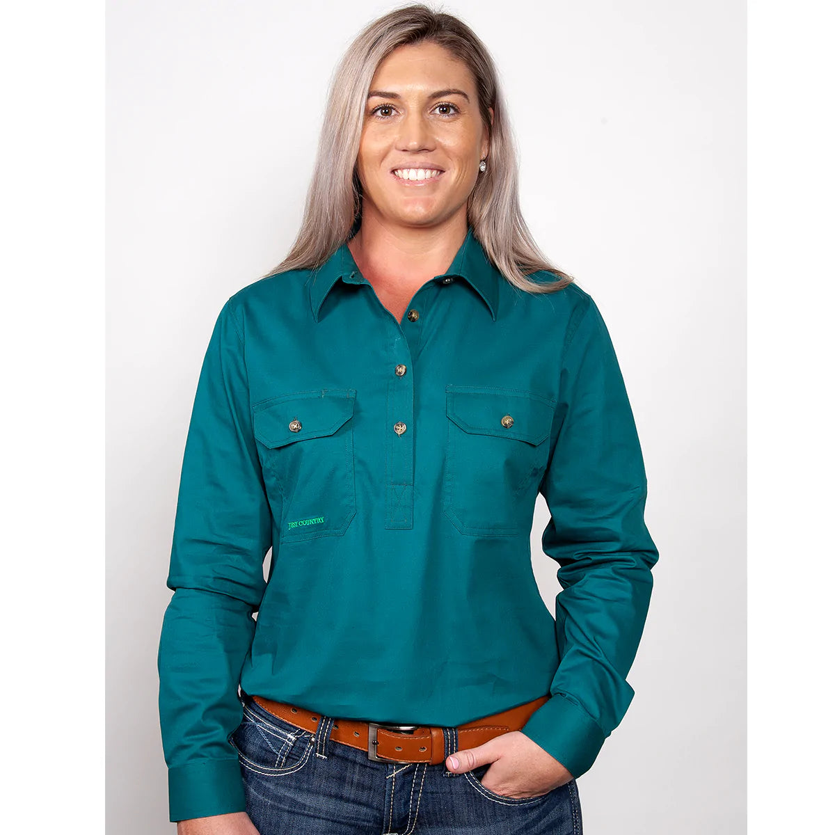 Just Country Womens Jahna Long Sleeve Workshirt (Forest Green)