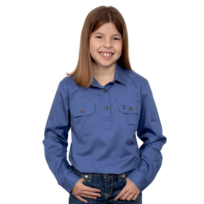 Just Country Girls Kenzie Half Button Long Sleeve Shirt (Blue)
