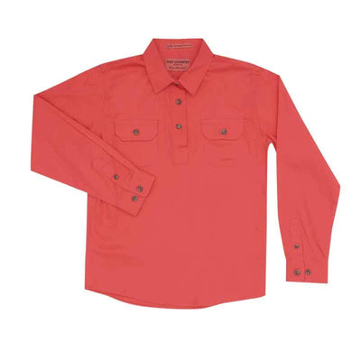 Just Country Girls Kenzie Half Button Long Sleeve Shirt (Hot Coral)