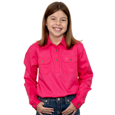 Just Country Girls Kenzie Half Button Long Sleeve Shirt (Hot Pink)