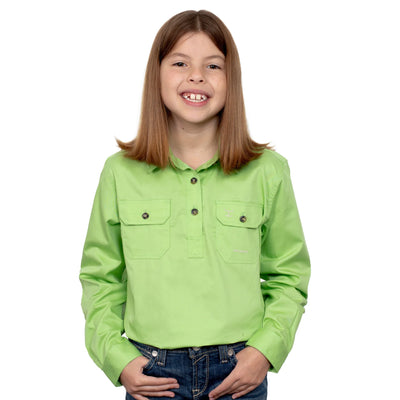 Just Country Girls Kenzie Half Button Long Sleeve Shirt (Lime Green)
