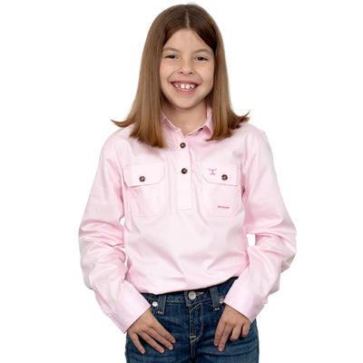 Just Country Girls Kenzie Half Button Long Sleeve Shirt (Pink)