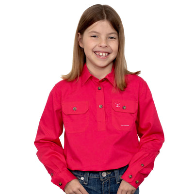 Just Country Girls Kenzie Half Button Long Sleeve Shirt (Raspberry)