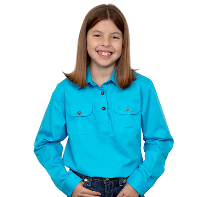 Just Country Girls Kenzie Half Button Long Sleeve Shirt (Sky)