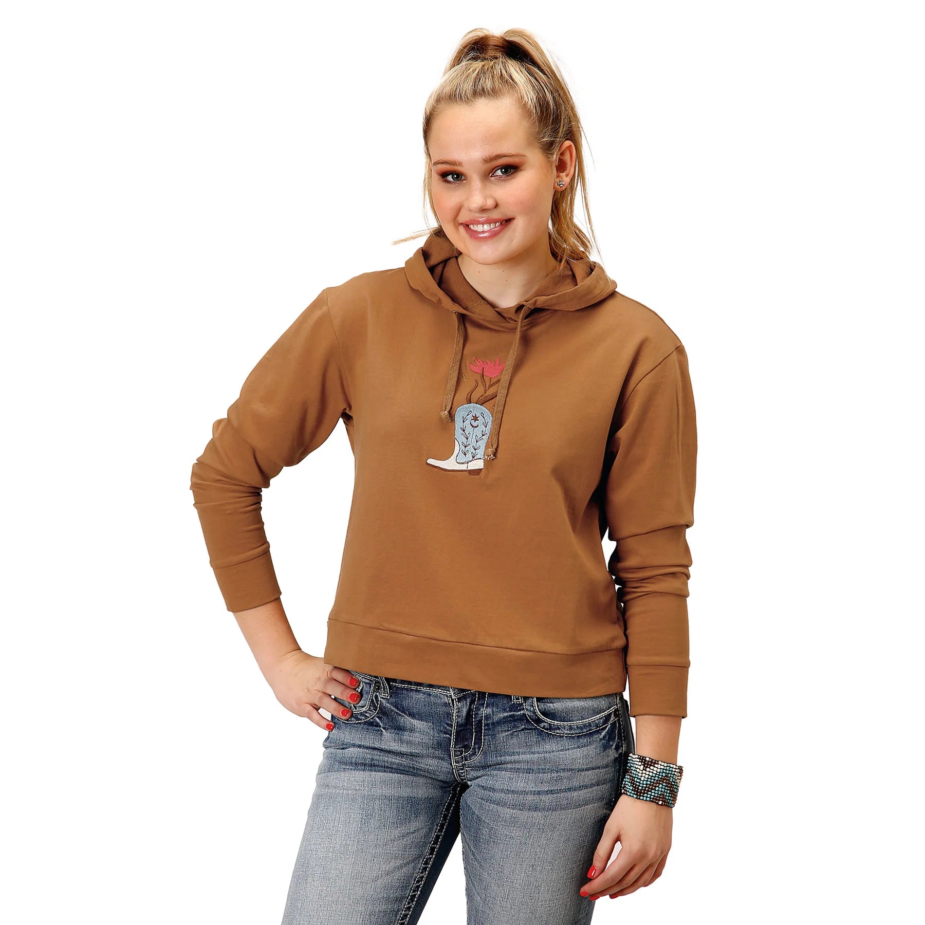 Roper Womens Five Star Collection Long Sleeve Hoodie (Solid Brown)