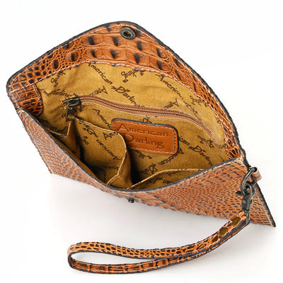 American Darling Crocodile Embossed Leather Wristlet Bag ADBG967B